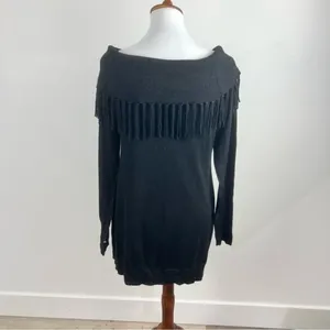 White House Black Market Metallic Fringe Off Shoulder Sweater Dress Large thumbnail 3