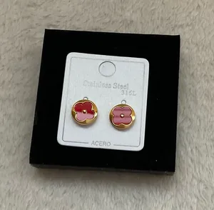 Gold-Tone Flower Stud Earrings in Red &Gold thumbnail 1