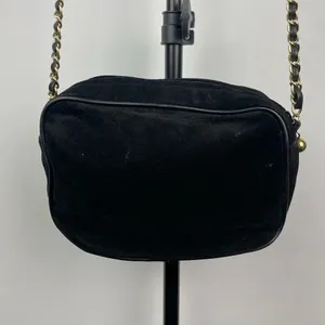 Black Quilted Faux Leather Camera Bag with Golden Chain and‎ Faux Leather Strap thumbnail 3