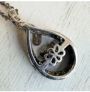 Sterling Silver 925 White Sapphire Teardrop Pendant Necklace thumbnail 6