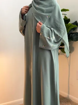 Teal Abaya Floral 2 Piece Green Size M thumbnail 2