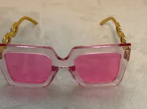 Pink Square Frame Women's Sunglasses with Gold Accent Temples thumbnail 1