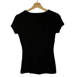 Rue 21 Black Ribbed V-Neck Short Sleeve Fitted Tee S‎ thumbnail 2
