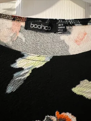 Boohoo Black Floral Mini Dress with Orange and Cream Blooms thumbnail 4