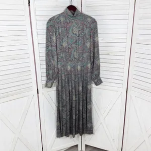 Vntg J.G. Hook Paisley Pleated Mock Neck Maxi Dress Green Multi Size‎ 4 Heritage thumbnail 9