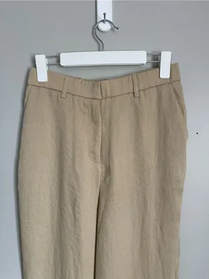 OGL Tan European Linen Blend Mid Rise Flared Pant with Pockets Sz M thumbnail 5