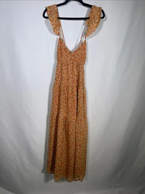 Madewell Womens Georgette Orange Floral Tiered Midi Dress 2/Xs thumbnail 4