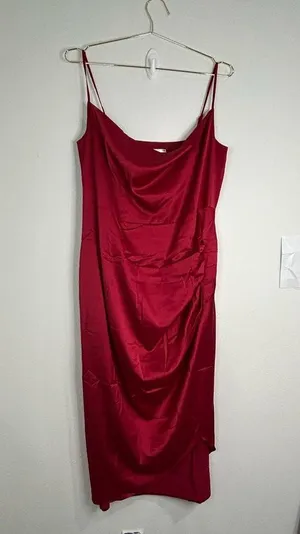 Unbranded Red Satin Cowl Neck Slip Dress - Size 2X thumbnail 2