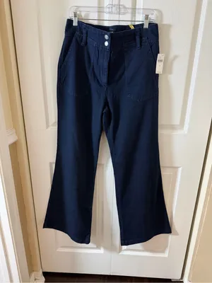 Maeve Anthropologie NWT Navy Stretch Denim Wide Leg Pants Size 31 $130 thumbnail 3