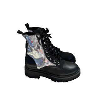 Nine West Black Sequin Combat Boots Lug Sole Lace Up Platform Boots 8M NEW thumbnail 3