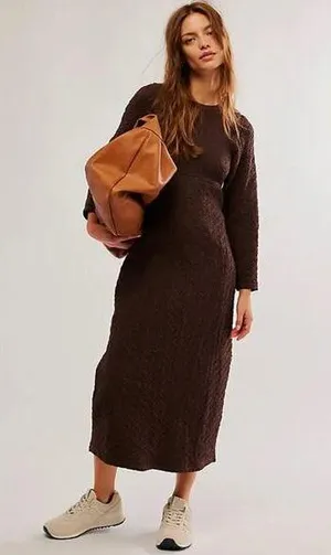 Free People Gabby Boho Textured Seamless Midi Dress in Coconut Shell Size Medium thumbnail 1