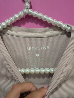 SET ACTIVE Women's Short Sleeve Ribbed Tee in pale pink thumbnail 2
