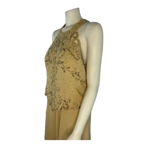 1990s Miss New York Gold Beaded Formal Gown Set Cutout Maxi L-XL thumbnail 7