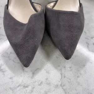 White House Black Market Grey Suede Strappy Pointed Toe Stiletto Heels Pumps thumbnail 3