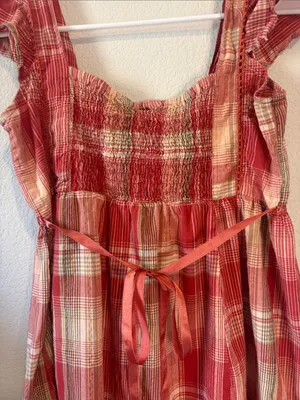 Vintage Jane Ashley Red Plaid Tiered midi dress with tie waist on back small thumbnail 5