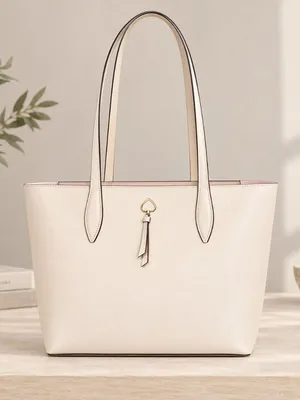 Kate Spade Cream Refined Grain Leather Tote Bag Pink Interior NWT thumbnail 1