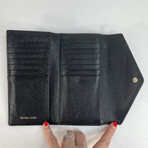 MICHAEL‎ KORS Envelope Wallet Large Black Pebble Leather Tri-Fold Gold Tone Logo thumbnail 10