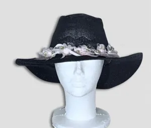 Handcrafted Cowboy Hat Floral Applique Black OS thumbnail 1