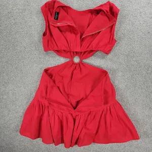 White Fox Cutout Ring Dress Womens L Red Sleeveless Mini Fit & Flare Ruffle Hem thumbnail 8