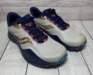 Saucony Peregrine 12 Blue Gold Pink Trail Running Sneakers Womens Sz 9.5 thumbnail 1