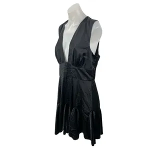 Abercrombie & Fitch Black Silk Satin Plunge Sleeveless Fit & Flare Mini Dress L thumbnail 4
