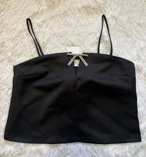 H&M Black Crop Top with Rhinestone Bow thumbnail 1