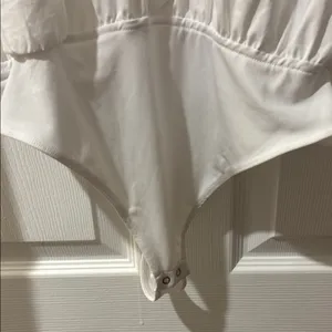 Express White Puff Sleeve Button Down Top with Notched Collar thumbnail 5