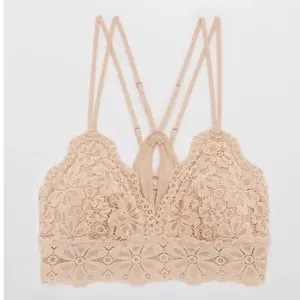 Aerie Size L Bra Snowday Chenille Lace Padded Triangle Bralette Sands Beige Cozy thumbnail 3