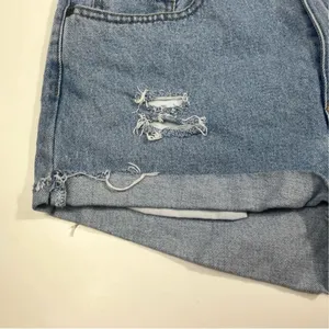 The Vintage Shop George High Waisted Rigid Denim Rolled Hem Distressed Cutoff Denim Shorts 32 Y2K thumbnail 2