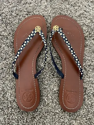 Women’s Tory Burch Terra Nautical Polka Dot Thong Sandals Flip Flops Navy Sz 10 thumbnail 2