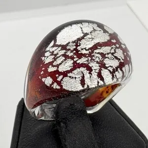 Vintage Handmade Glass Ring Size 7.75 Crackle Red‎ & Silver Retro Funky Lava thumbnail 2