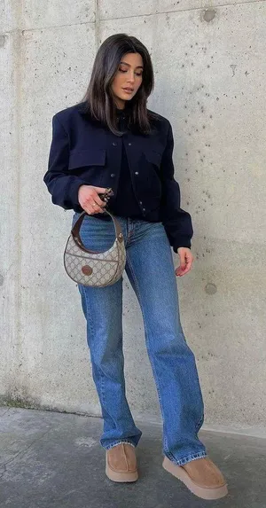 ZARA Casual Bomber Jacket Coat Navy Blue Cropped Blogger thumbnail 1