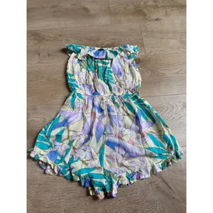 EUC Billabong strapless romper tropical floral print ruffle‎ neckline coastal XS thumbnail 3