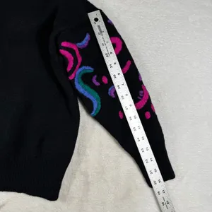 Meister Vintage 80s 100% Wool Black Abstract Embroidered Crew Neck Sweater Small thumbnail 10