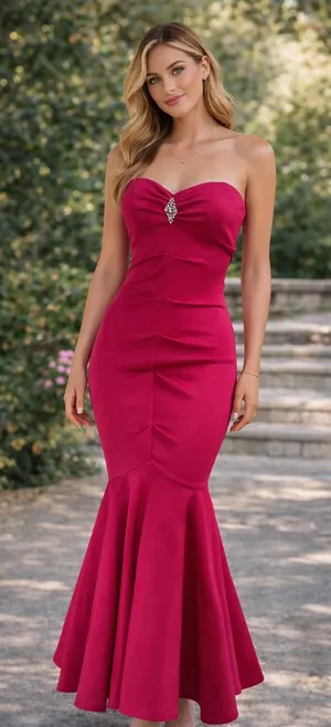 Xscape Fuschia Pink Strapless Ruched Mermaid Maxi Long‎ Gown XS5885C $258 Size 2 thumbnail 1