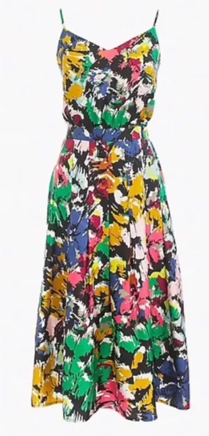 NWT J. Crew Colorful spaghetti strap brushstroke Abstract SILK dress midi 8 thumbnail 1