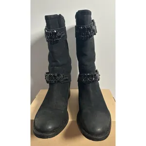 Vera Wang Lavender Label Uma Embellished Black Leather Moto Biker Boots Sz 7.5 thumbnail 5