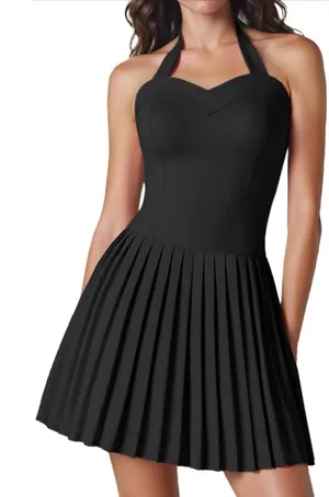 NEW Black Homecoming Cocktail Pleated Halter Mini Dress M thumbnail 1