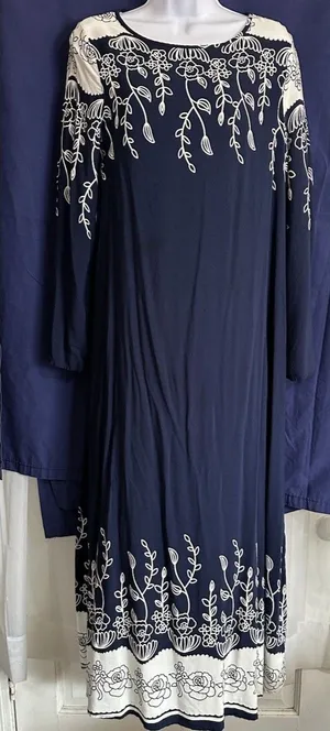 Emery Rose Navy Blue Boho Floral Maxi Dress - Size L thumbnail 1