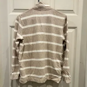 VTG Lauren Ralph Lauren Petite Small Beige‎ Striped Quarter Zip Cotton Pullover thumbnail 7
