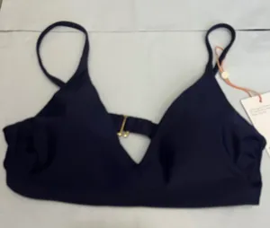New Quince Italian V-Neck Bikini Top Deep Navy Blue Small thumbnail 1