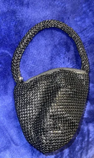 Beaded Mini Hand Held Purse ~ Black Beaded Vintage * thumbnail 1