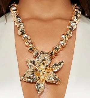 Gold Floral Statement Necklace thumbnail 1