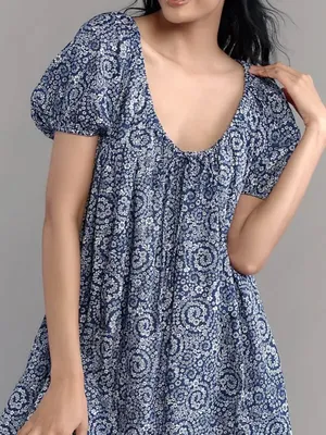 Anthropologie Maeve Mini Swing Dress‎ Blue White Ditsy Floral NWT Small thumbnail 12