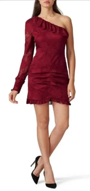 Alexis llana One Shoulder Ruffle Lace Bodycon Mini Dress S thumbnail 1