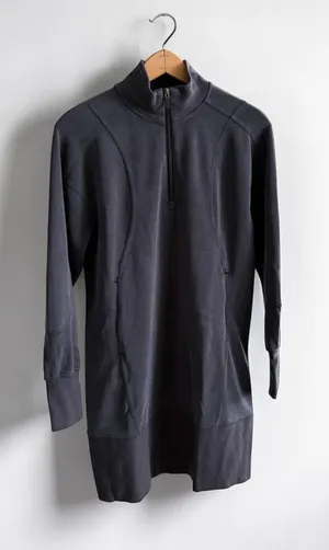 Lululemon Quarter Zip Long Sleeve Athletic Dress Charcoal Gray Thumbholes size 4 thumbnail 1
