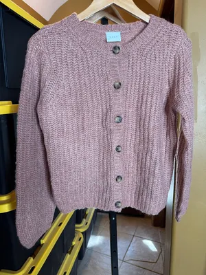 VILA Rose Pink Chunky Knit Cardigan Sz Small Button Front Cozy Textured Sweater thumbnail 2