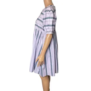 English Factory Puff Sleeve Striped Mini Dress size M Lilac Relaxed Babydoll New thumbnail 3