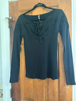 Free People Black Tie Long Sleeve Shirt thumbnail 2