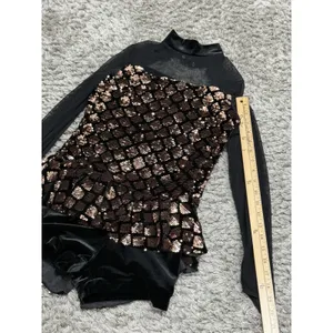 Weissman Dance Costume Black Gold Sequin Glam Dancecore Competition Medium Adult thumbnail 11